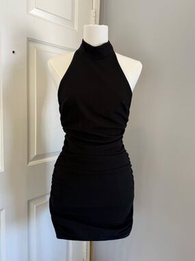 Fashion Nova Black Halter Ruched Mini Dress